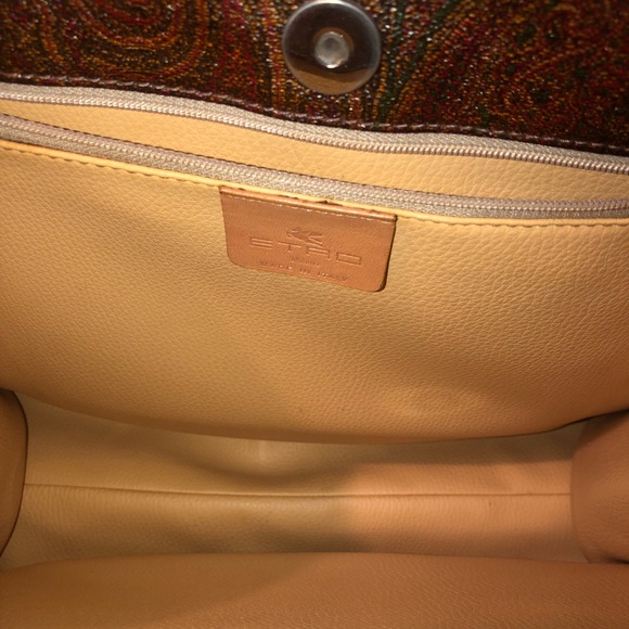 W ETRO Red Paisley Vachetta Leather Two Strap Snap Tote Shopper Shoulder Bag - Picture 7 of 17